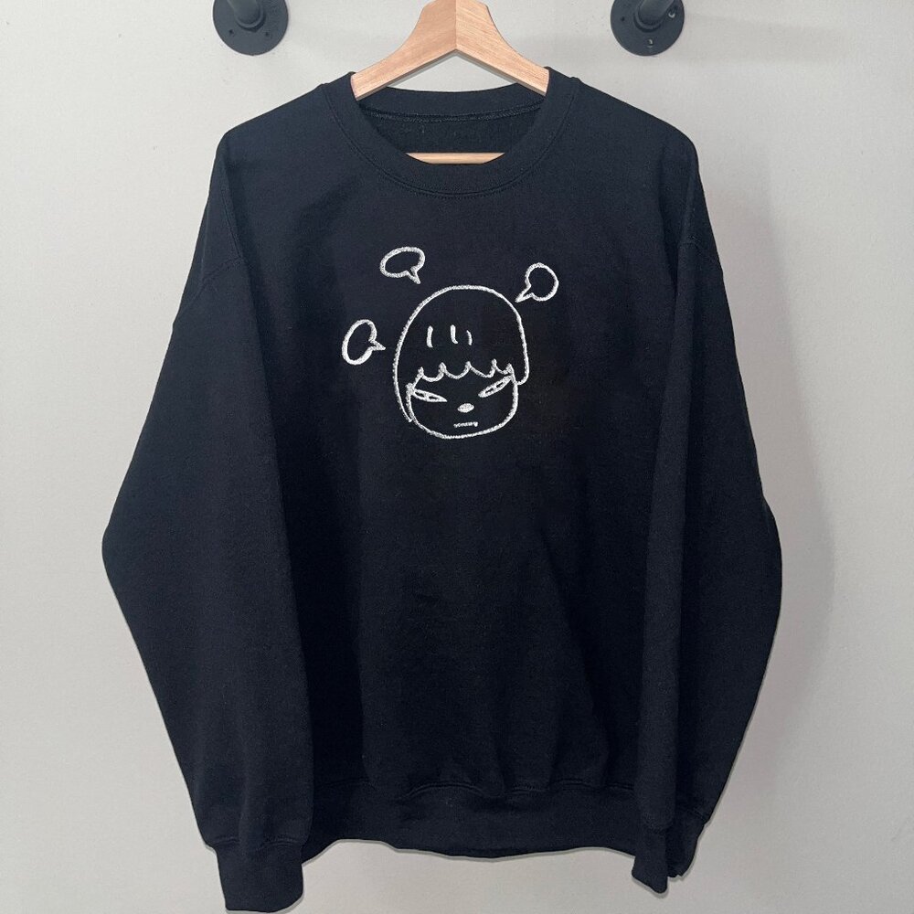 Black White Yoshitomo Nara Girl Y2K Japanese Art Crewneck Sweatshirt